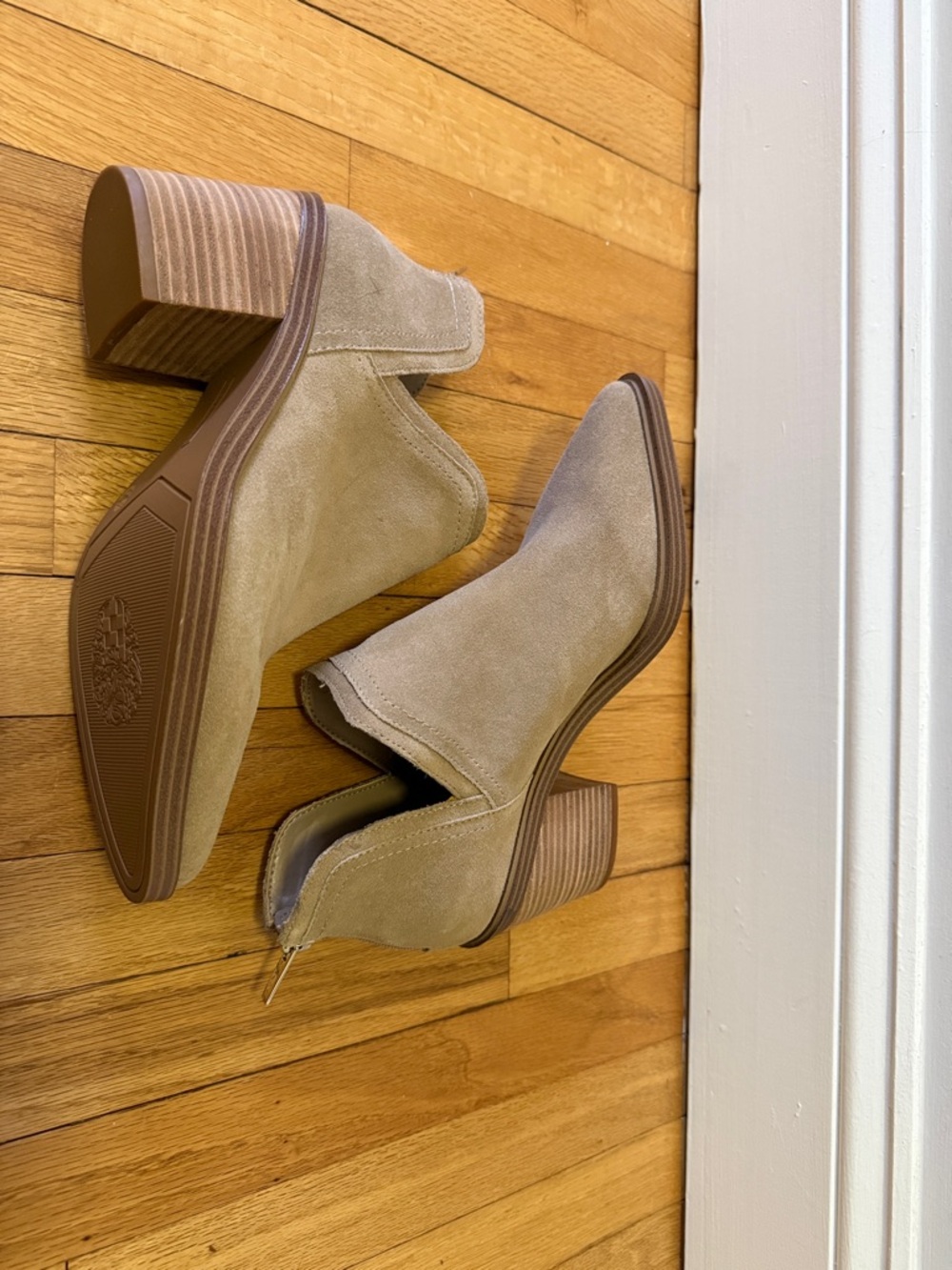 Vince Camuto Taupe Suede Cutout Ankle Booties